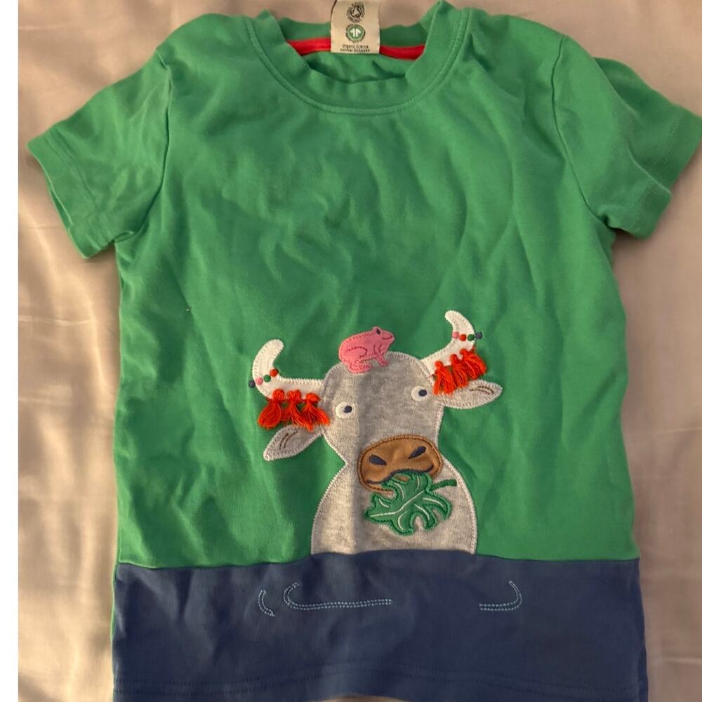 Frugi green applique shirt 4-5
